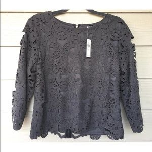 Anthropologie Embroidered Cutout Zip Up Back Top S